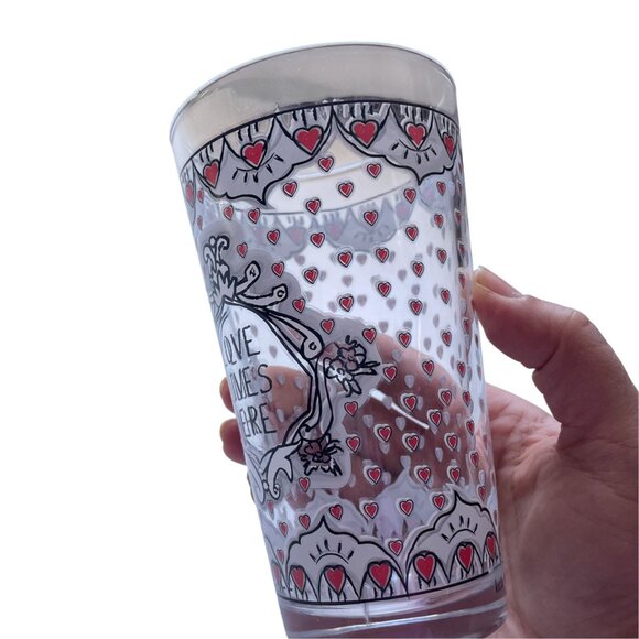 Anthropologie Katie & Mandy Love Lives Here Glass Tumbler With Red Heart Design - Picture 8 of 16